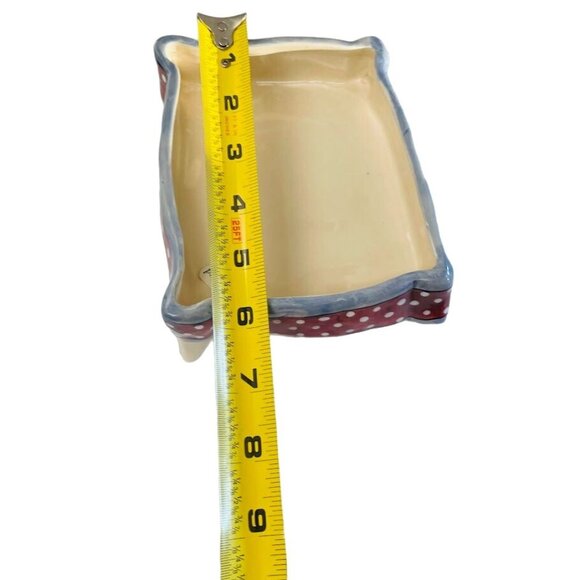 Porcelain Footed Rectangular Candy What Not Dish Red Polka Dots 5 1/2" x 3" - Picture 4 of 6